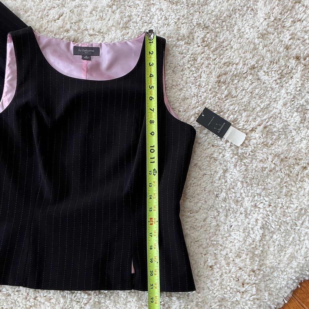 Three Piece Liz Claiborne Black Suit with Pink Pinstripes and Pink Lining - Picture 3 of 15